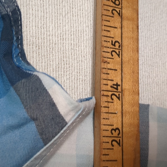 Wrangler Men's Short Sleeve Button Down Shirt Blue White Plaid Has Venting Large - Picture 11 of 11